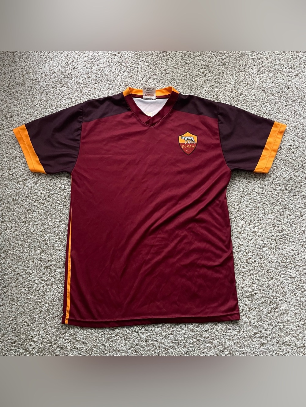 Roma Men's Burgundy and Gold Short-Sleeve Soccer Jersey